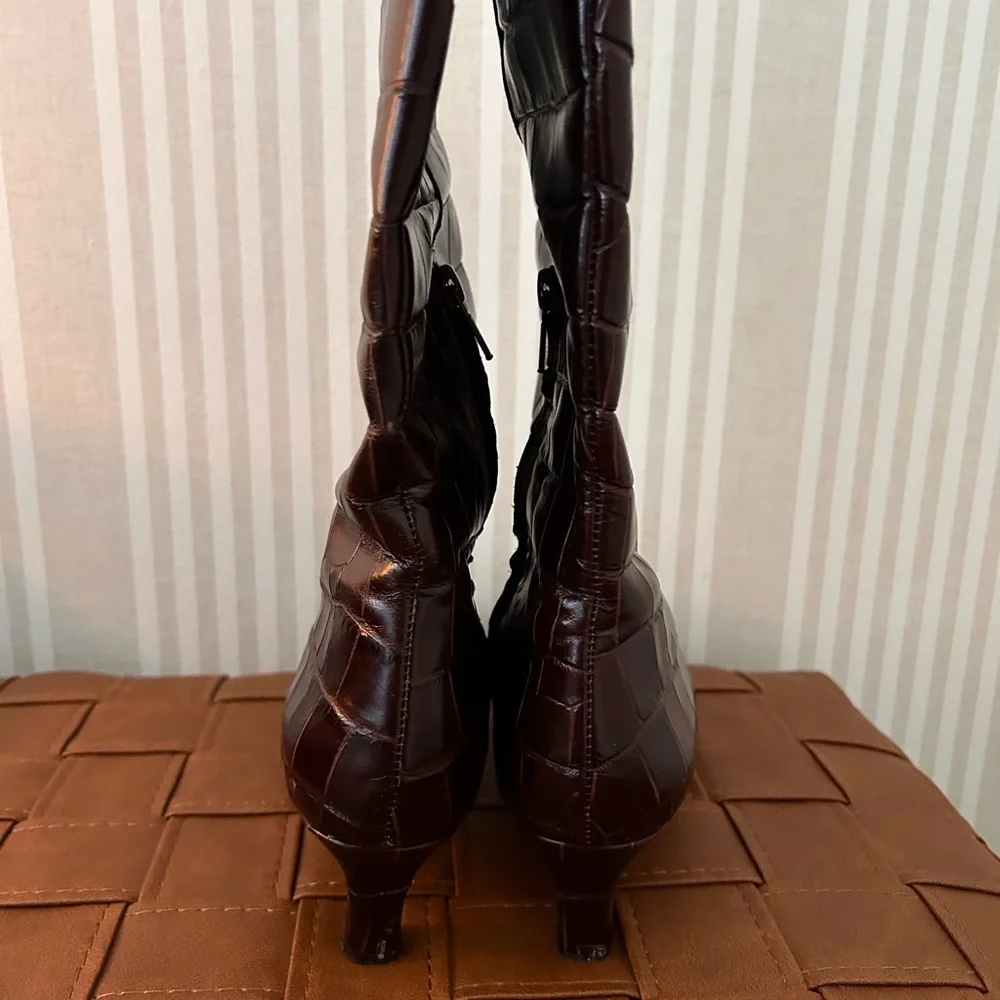 Madewell The Dimes Leather Kitten-Heel Knee Boot Chocolate Raisin Women Size 7 - Picture 7 of 15